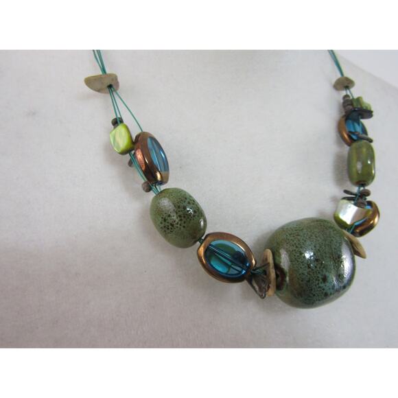 Premier Design VTG Chunky Turquoise Blue Green Bead Necklace 23" Boho Cottage - Picture 2 of 4